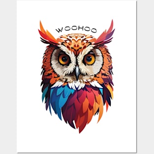 Colourful Owl with Woohoo word on her head Posters and Art